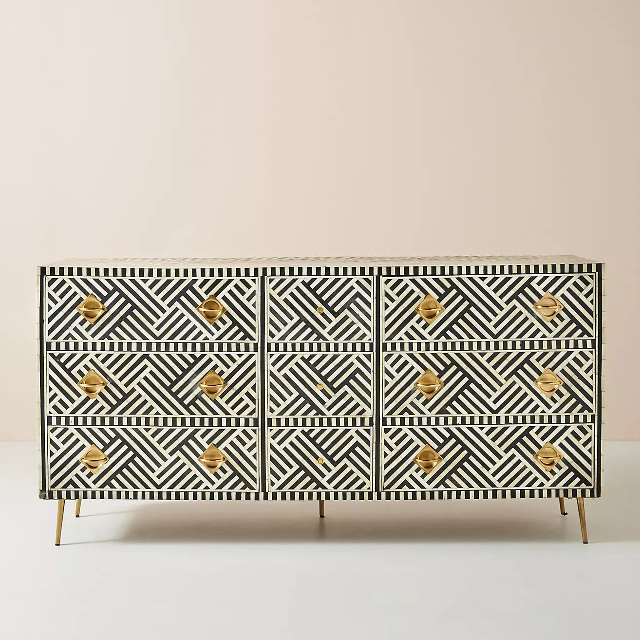 Chevron Bone Inlay Storage Cabinet	