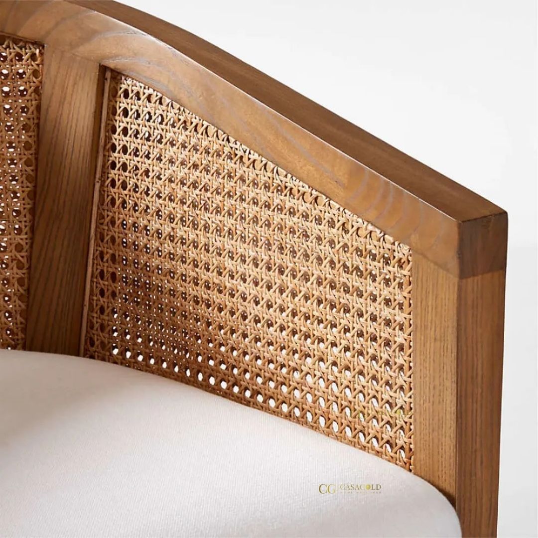 Rattan chair with wooden base and ivory seating