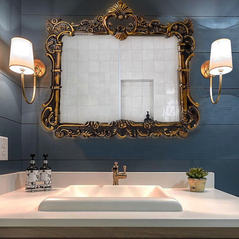 Copper-framed vintage glass mirror for living rooms
