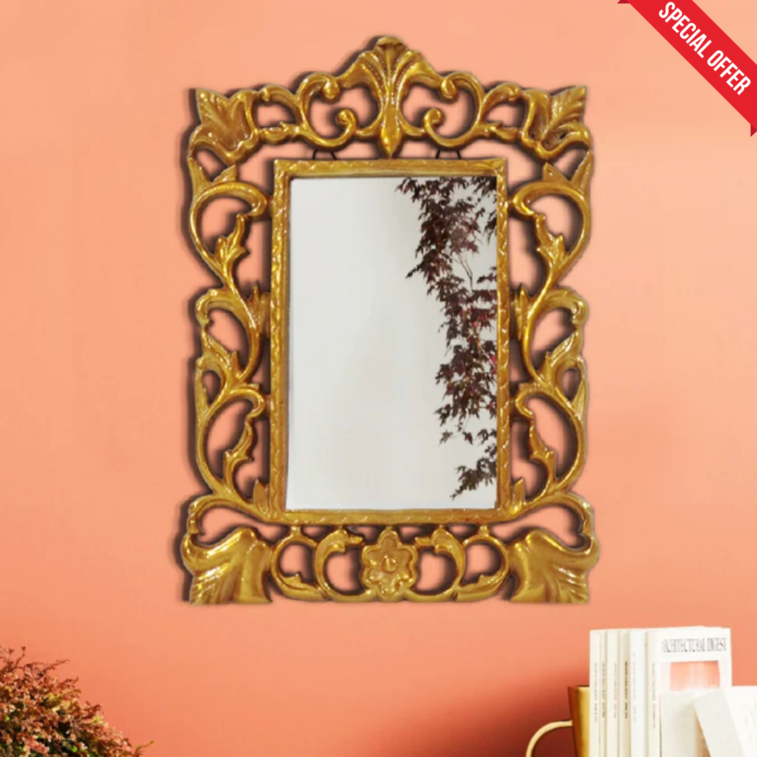Vintage Gold Presco Carved Mirror in Metal Frame