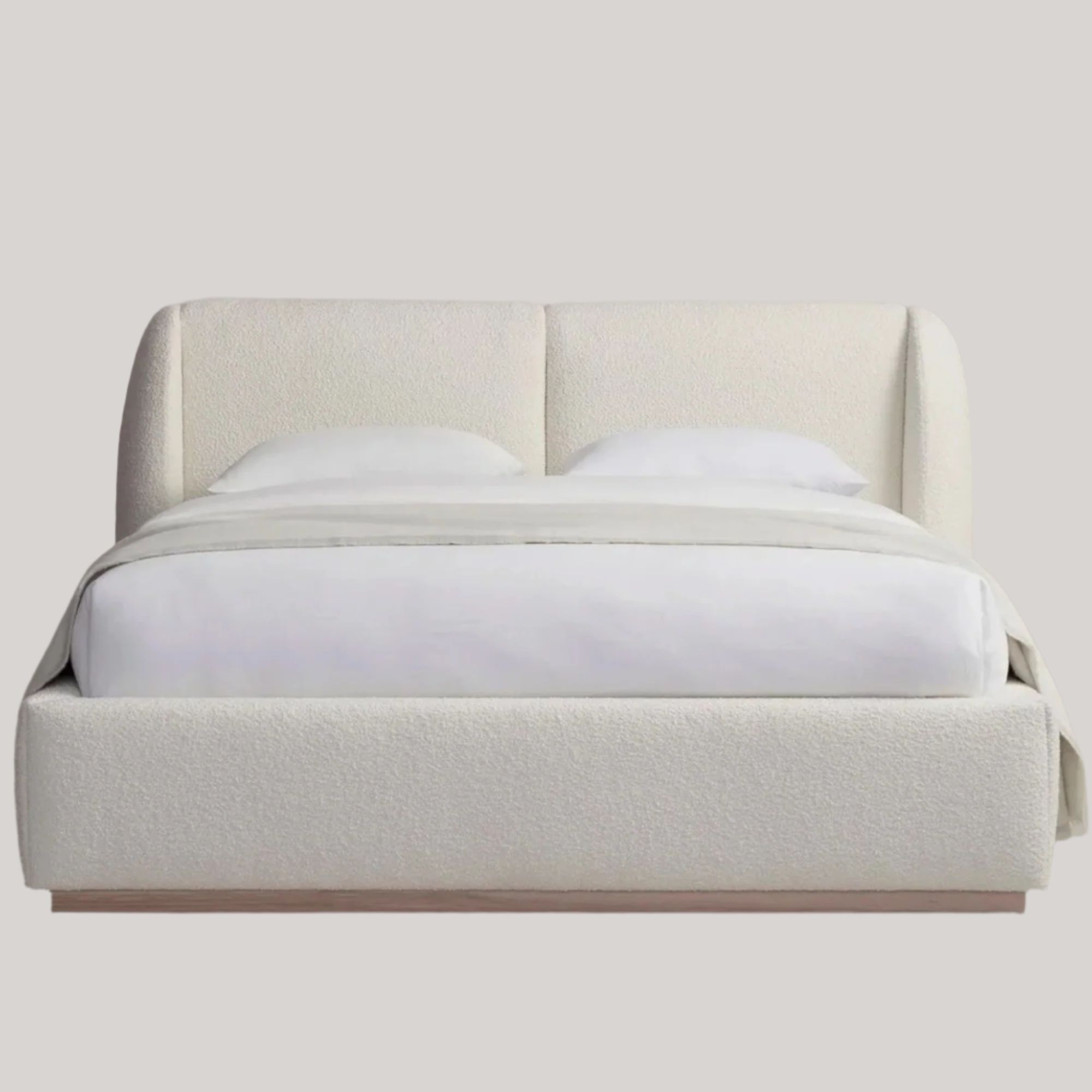 Textured Upholstered Bed in Soft Ivory Fabric