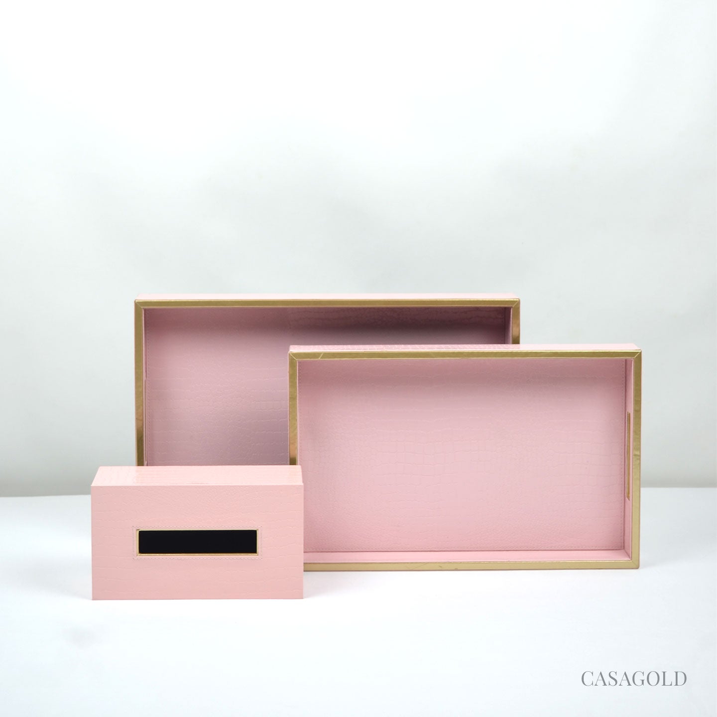 Set of 2 Leather Tray II Tissue Holder Set - Pink