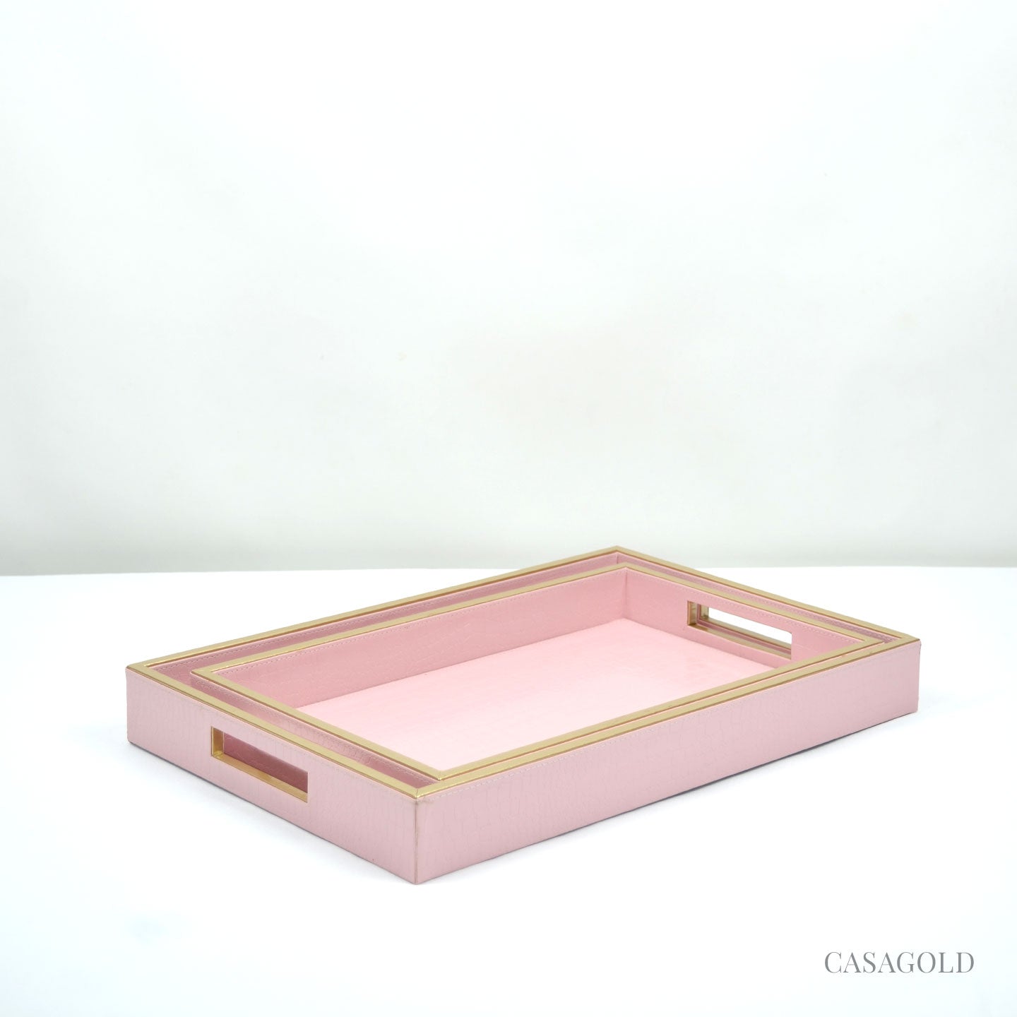 Set of 2 Leather Tray II Tissue Holder Set - Pink