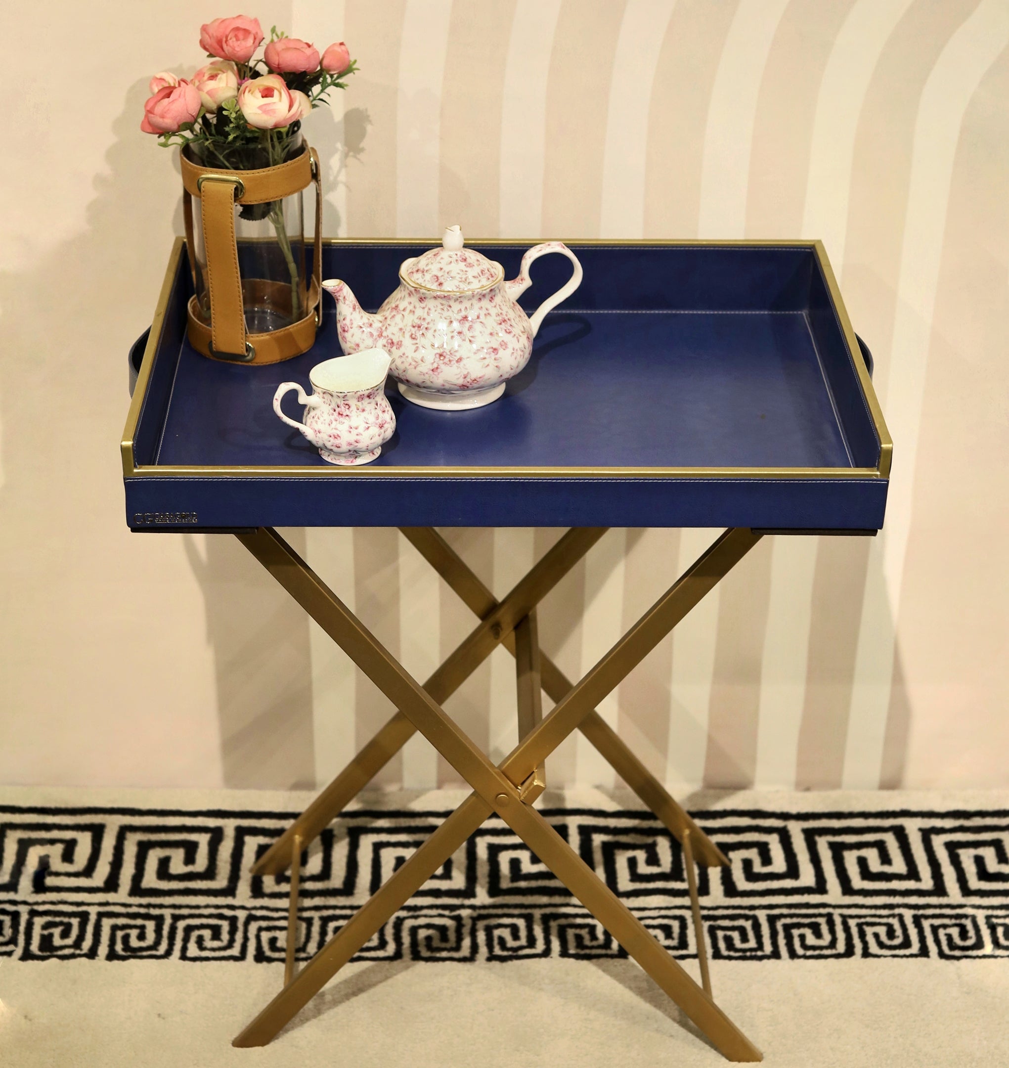 Dark Blue leather tray with timeless charm
