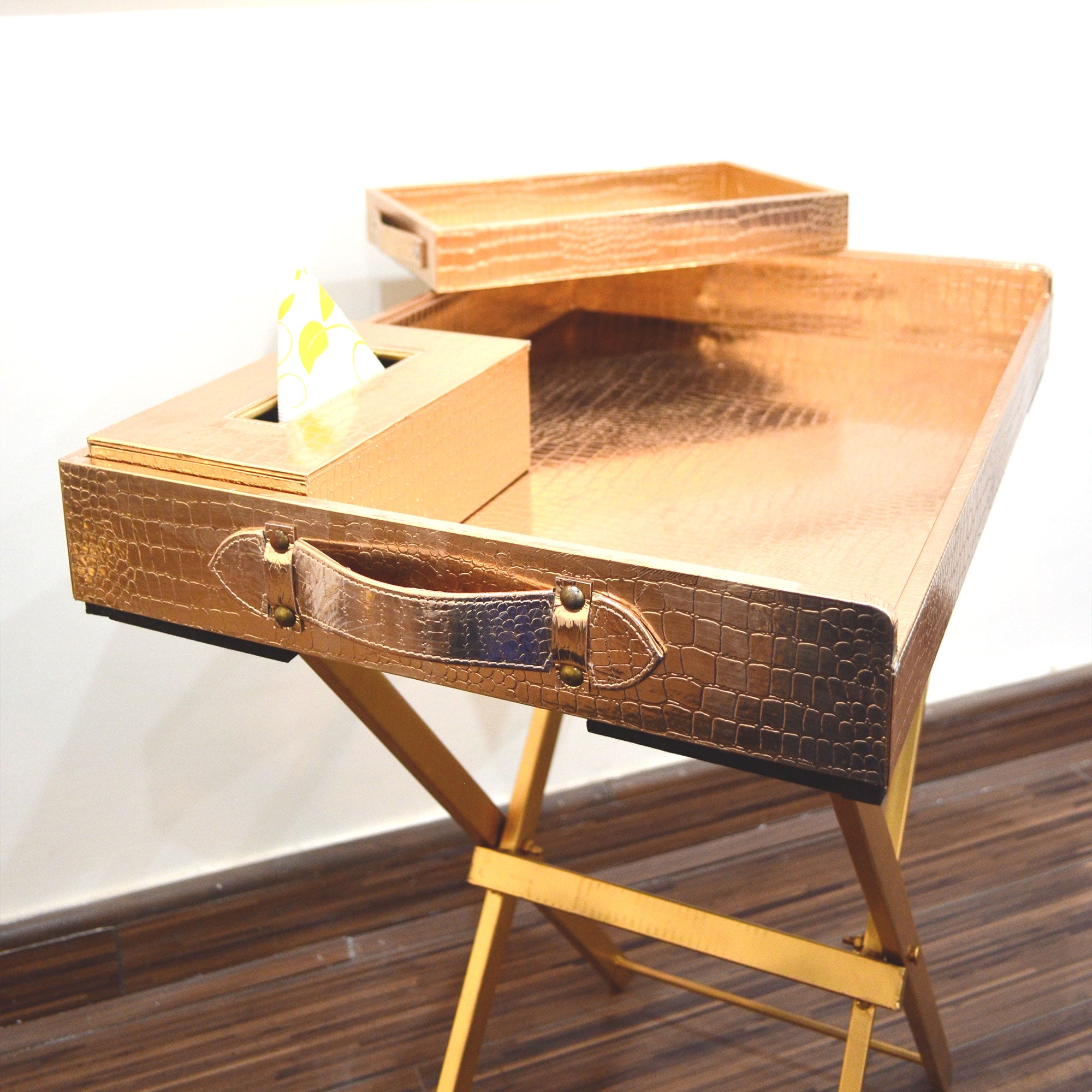 Decorative butler tray for stylish living room setups.