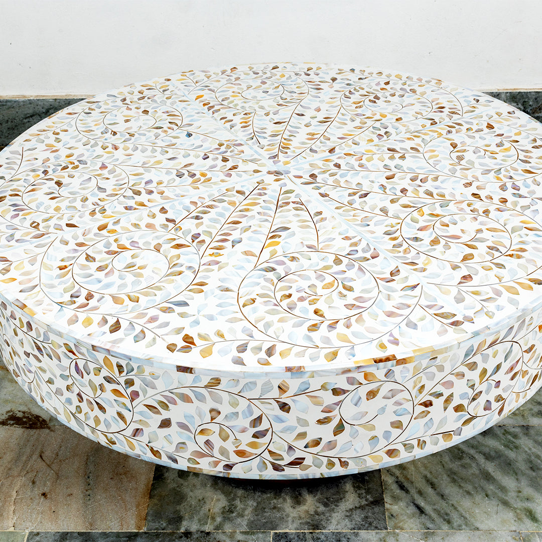 Decorative Round Bone Inlay Coffee Table Style
