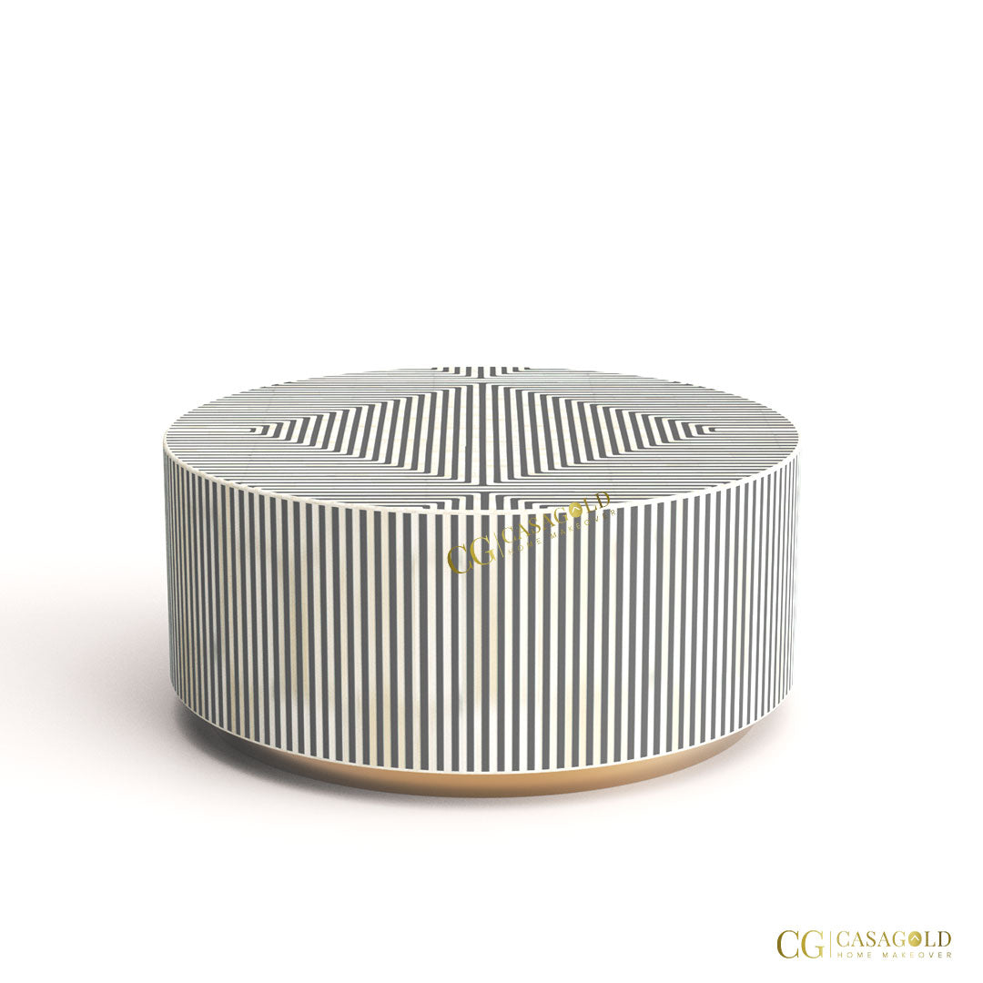 Decorative Round Coffee Table with Bone Inlay
