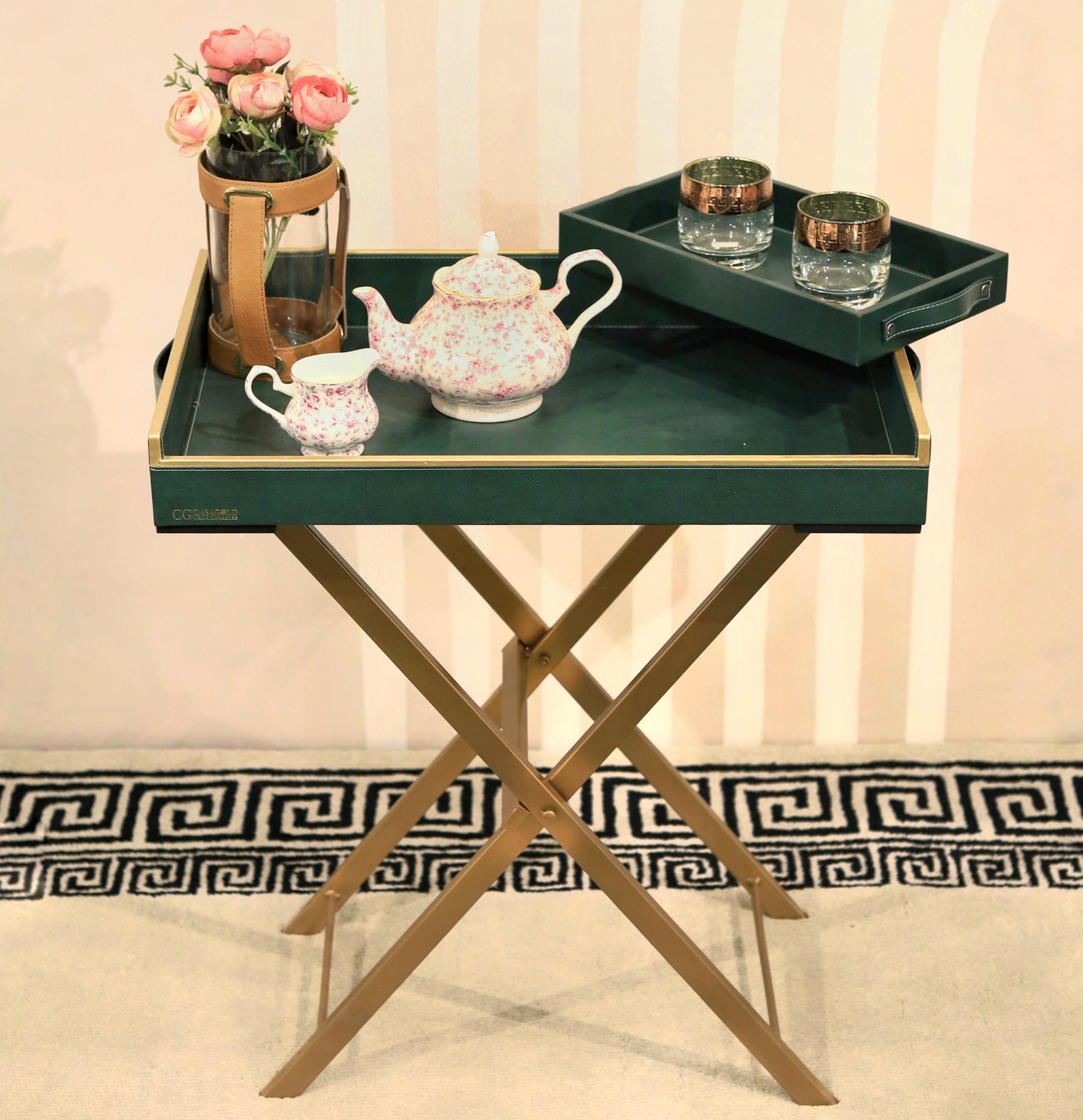 Decorative butler tray for stylish living room setups.
