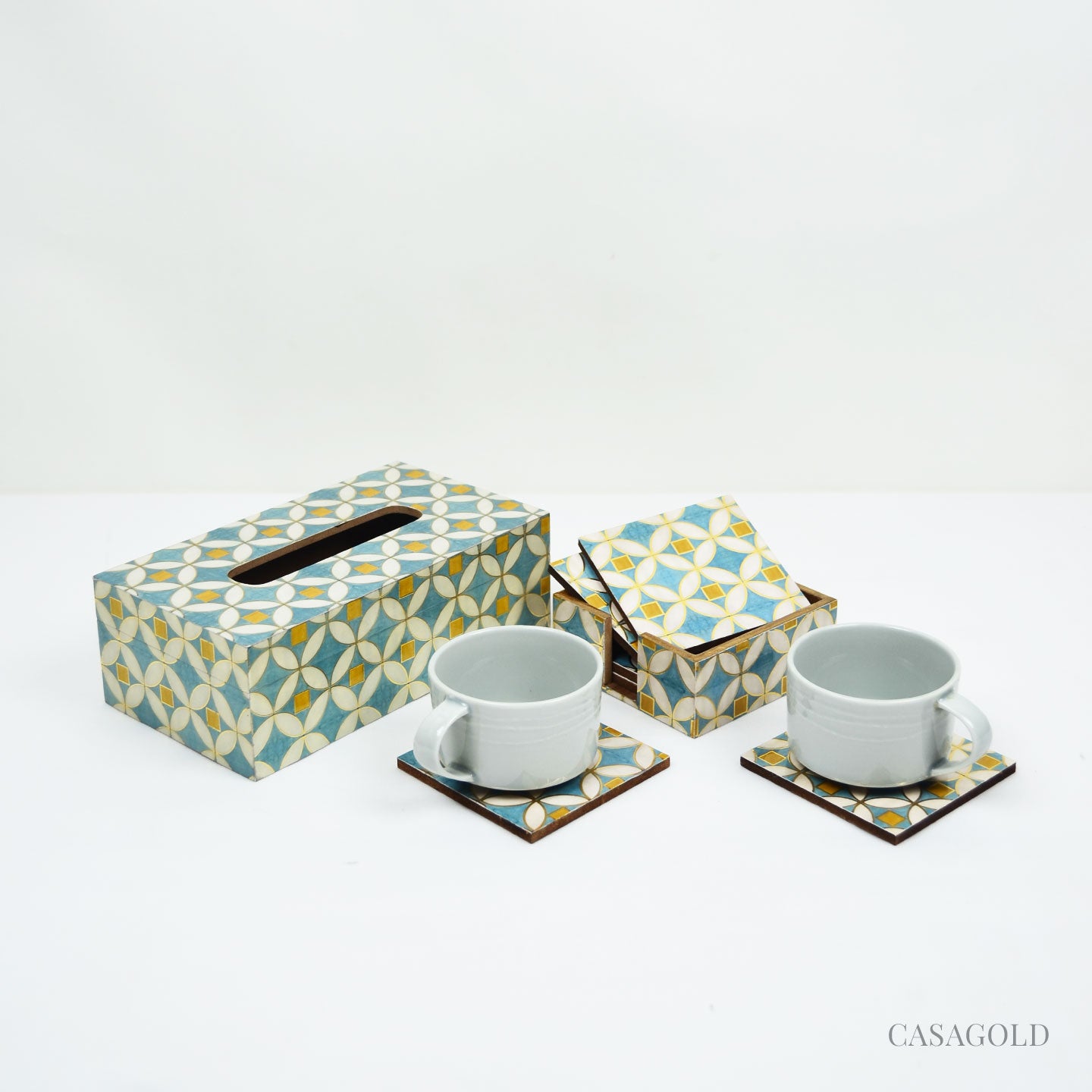 Designer coaster with a stylish tissue box
