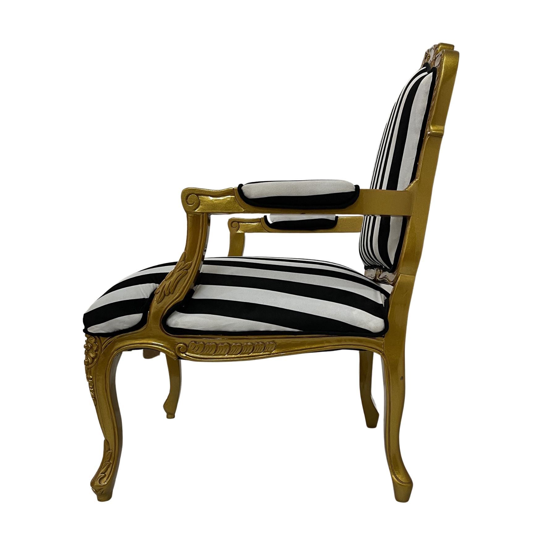 Designer armchair with gold trim and luxury fabric
