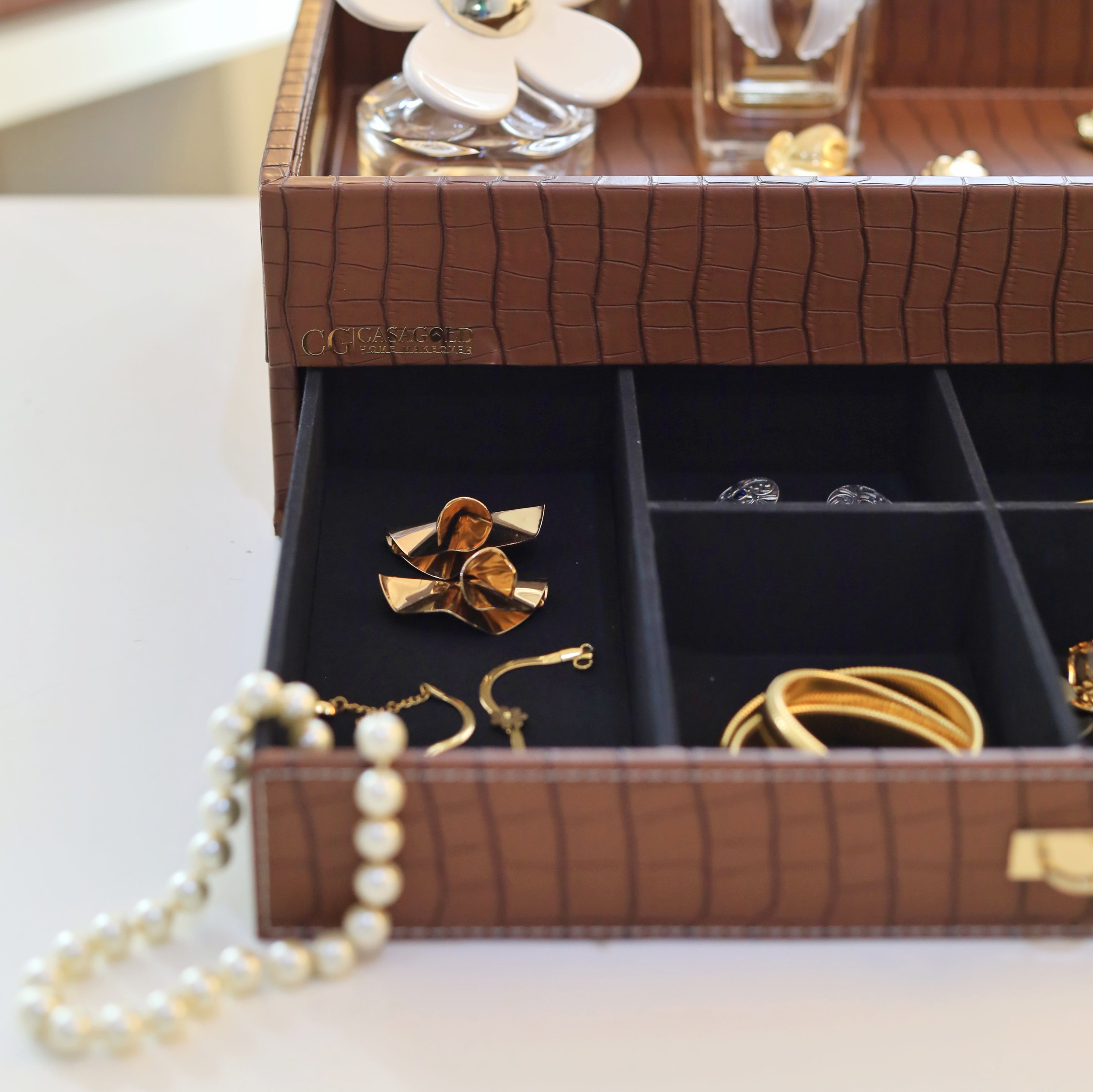 Designer luxury tea tray with storage for tea sets
