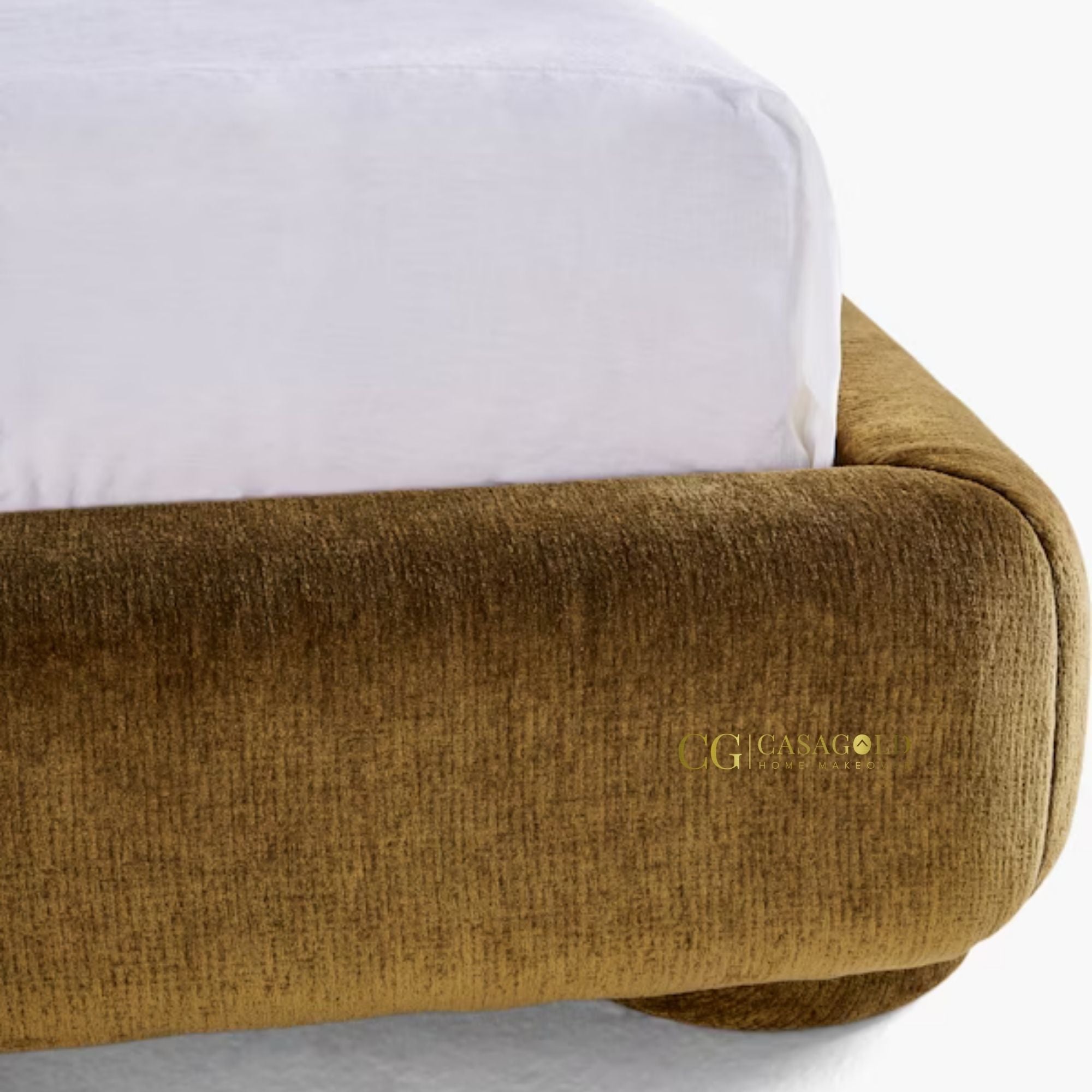 Plush velvet bed for elegant bedroom interiors.
