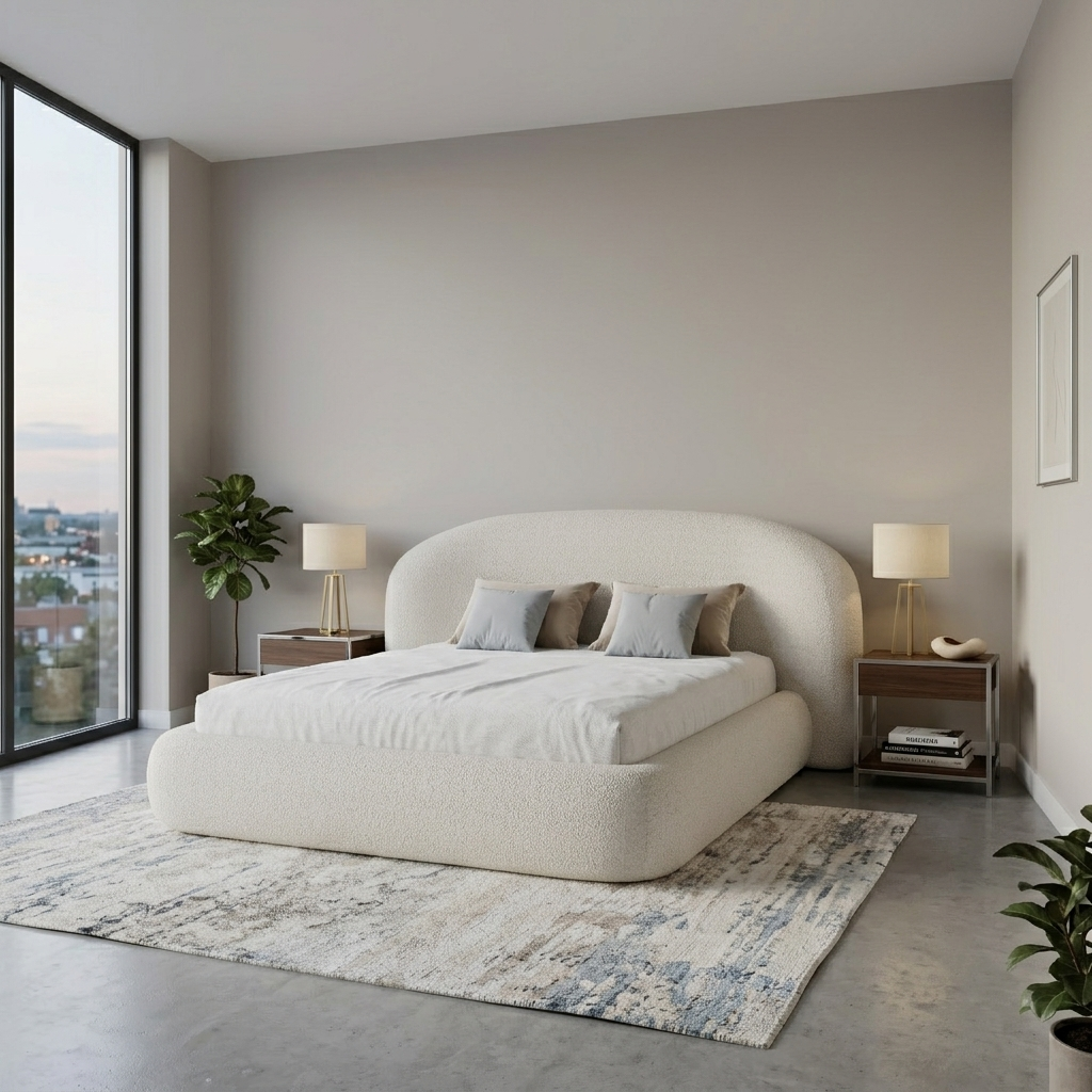 Elara Upholstered Bed in white with storage luxury feel