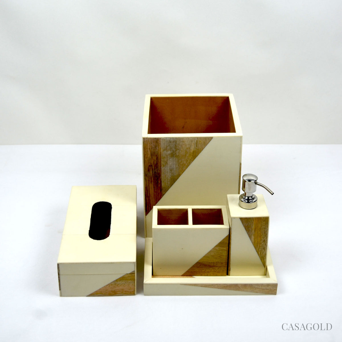 Wooden Bathroom Set Beige & Brown