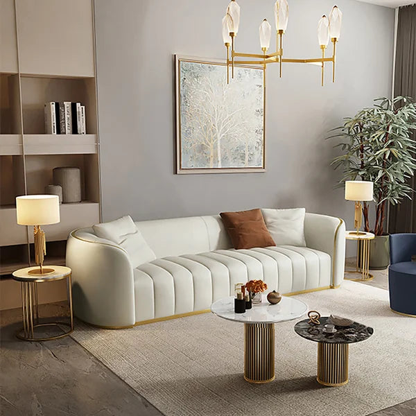 Elegant Gold-Accented Velvet Sofa	