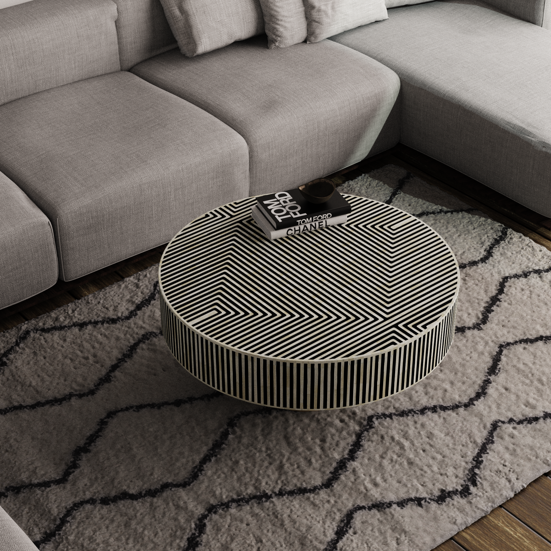 Elegant Inlay Round Coffee Table Design	