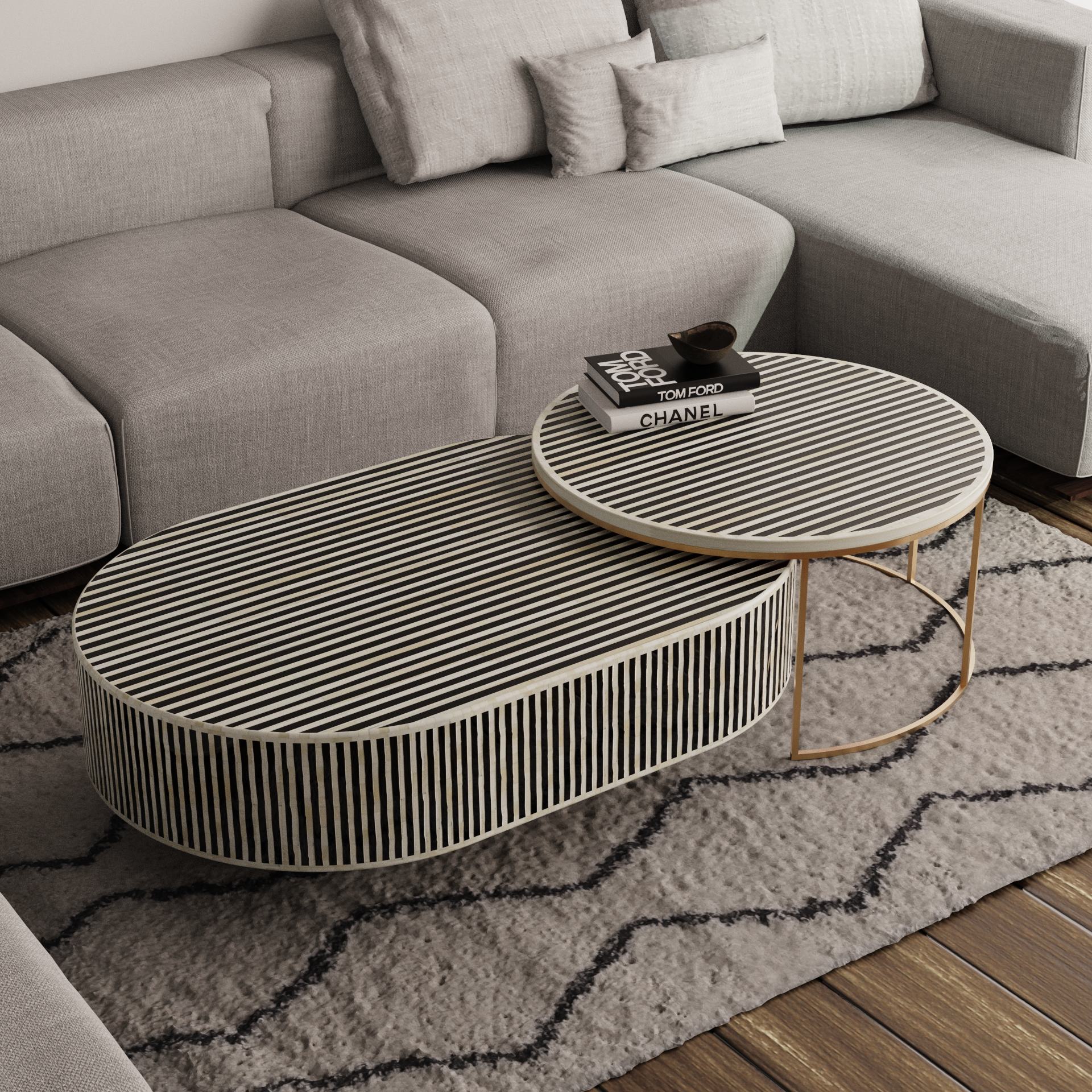 Stylish round inlay coffee table centerpiece
