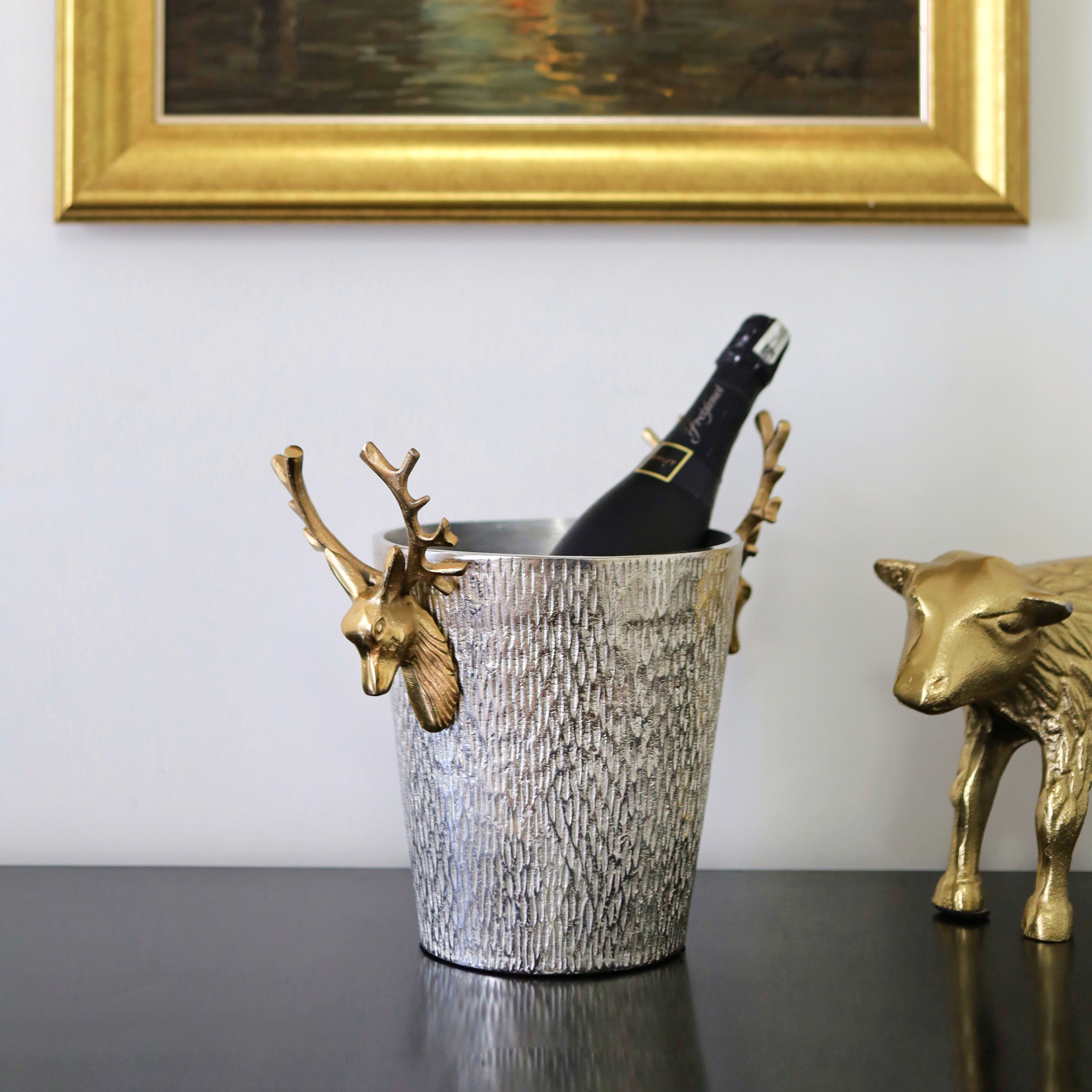 Sophisticated Gold wine cooler with stag design
