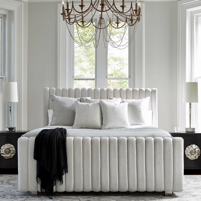 Luxurious wings bed frame with soft upholstery