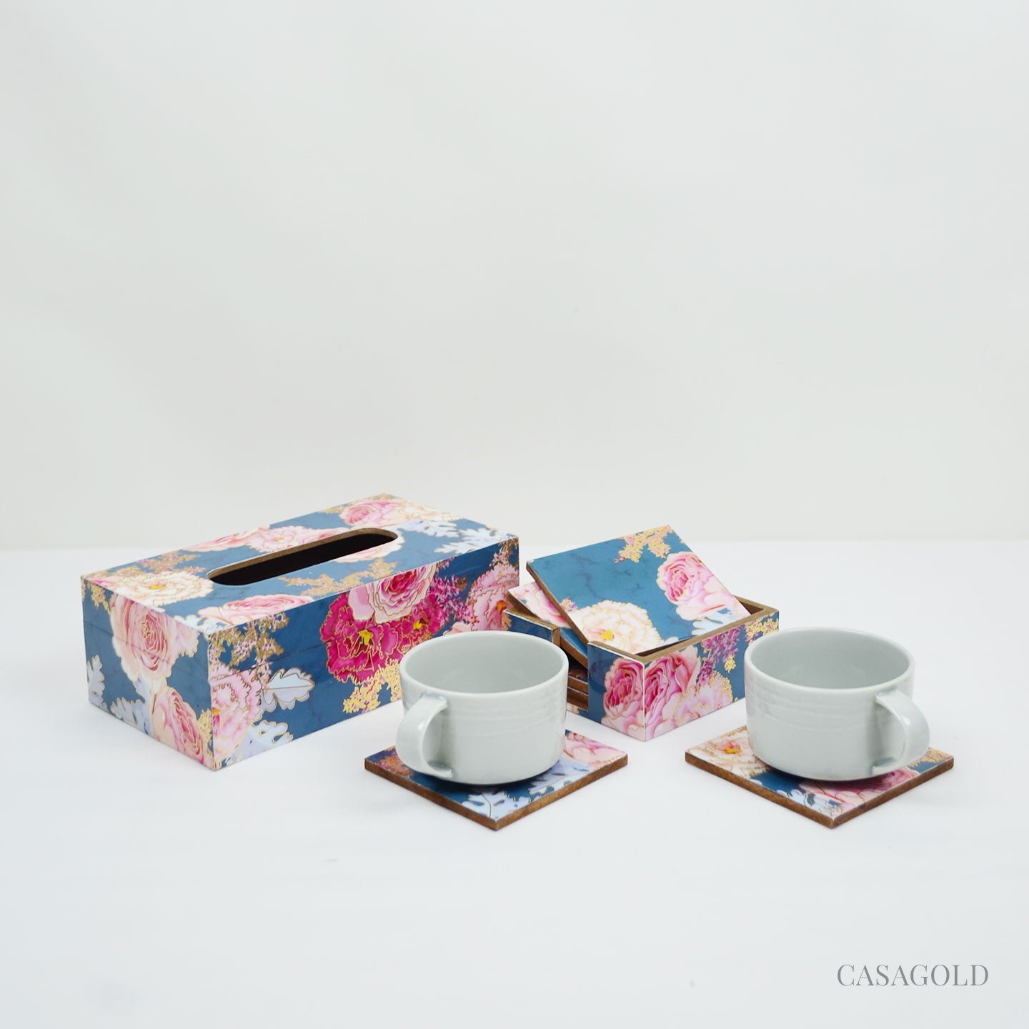 Elegant coaster with matching tissue box for decor
