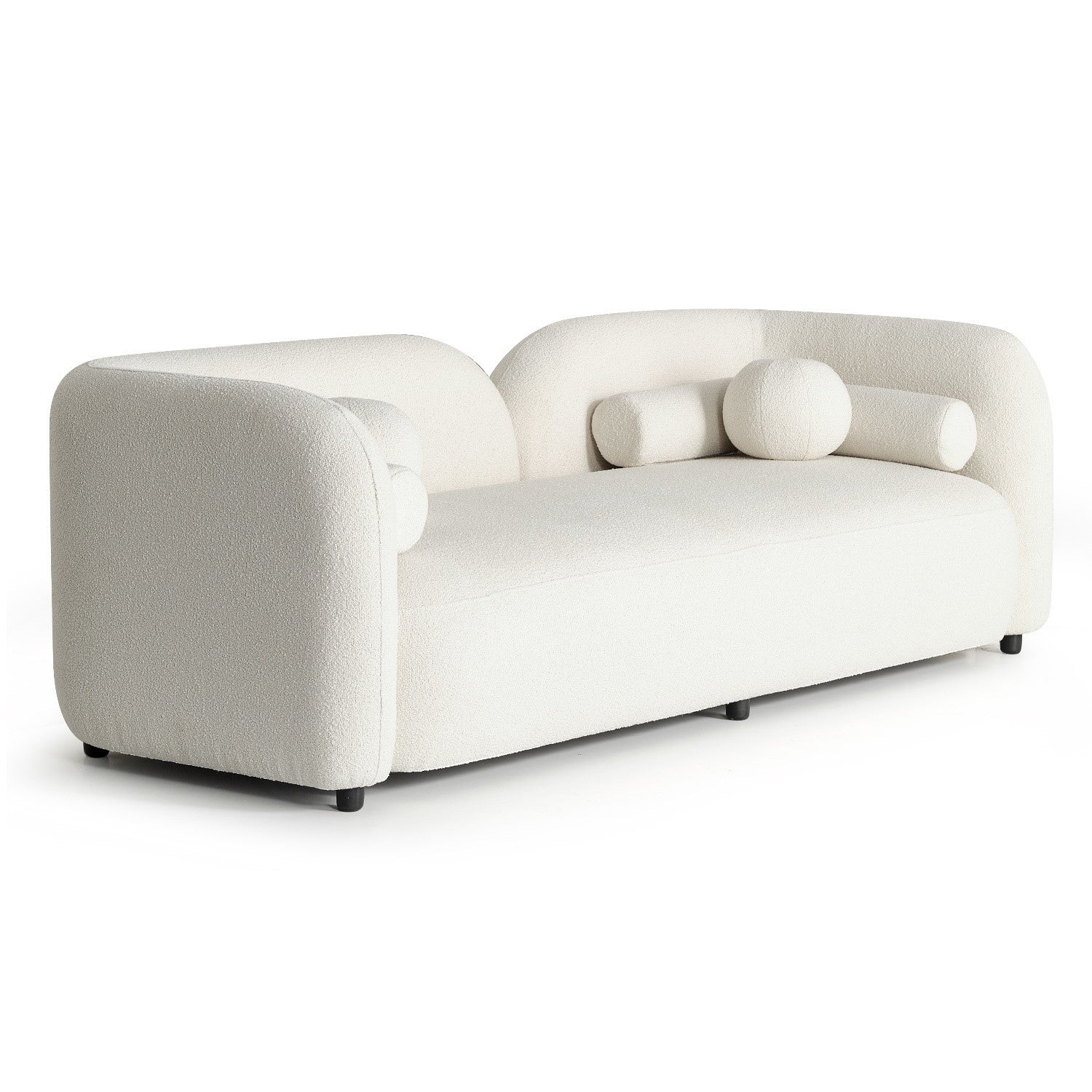 Contemporary organic-shaped three-seater sofa in soft bouclé fabric with customisable seating options