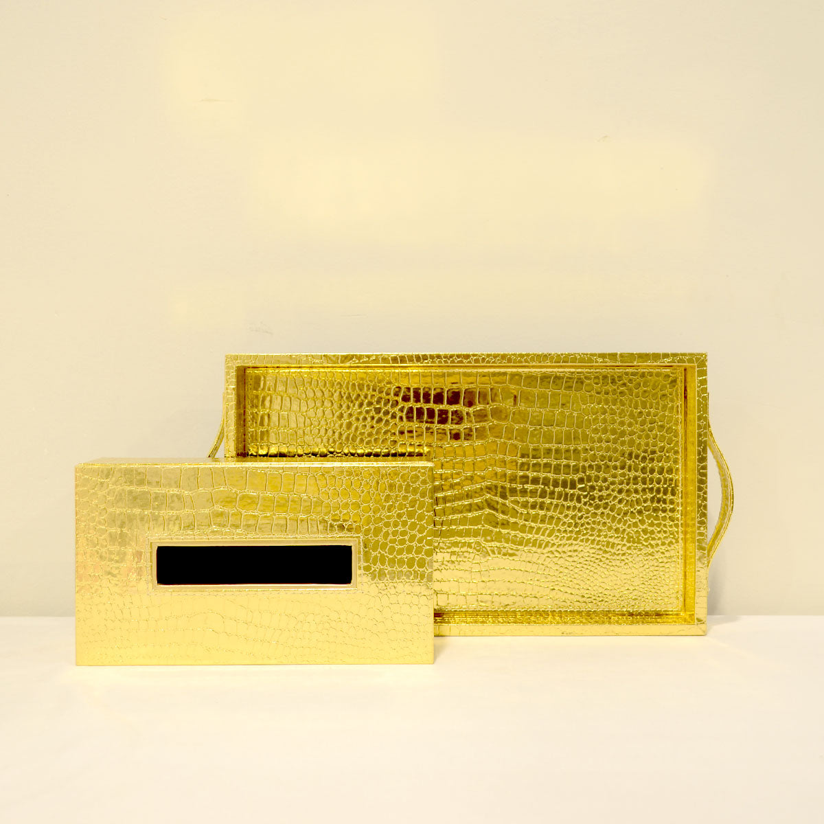 Leather tray with Tissue box Gold