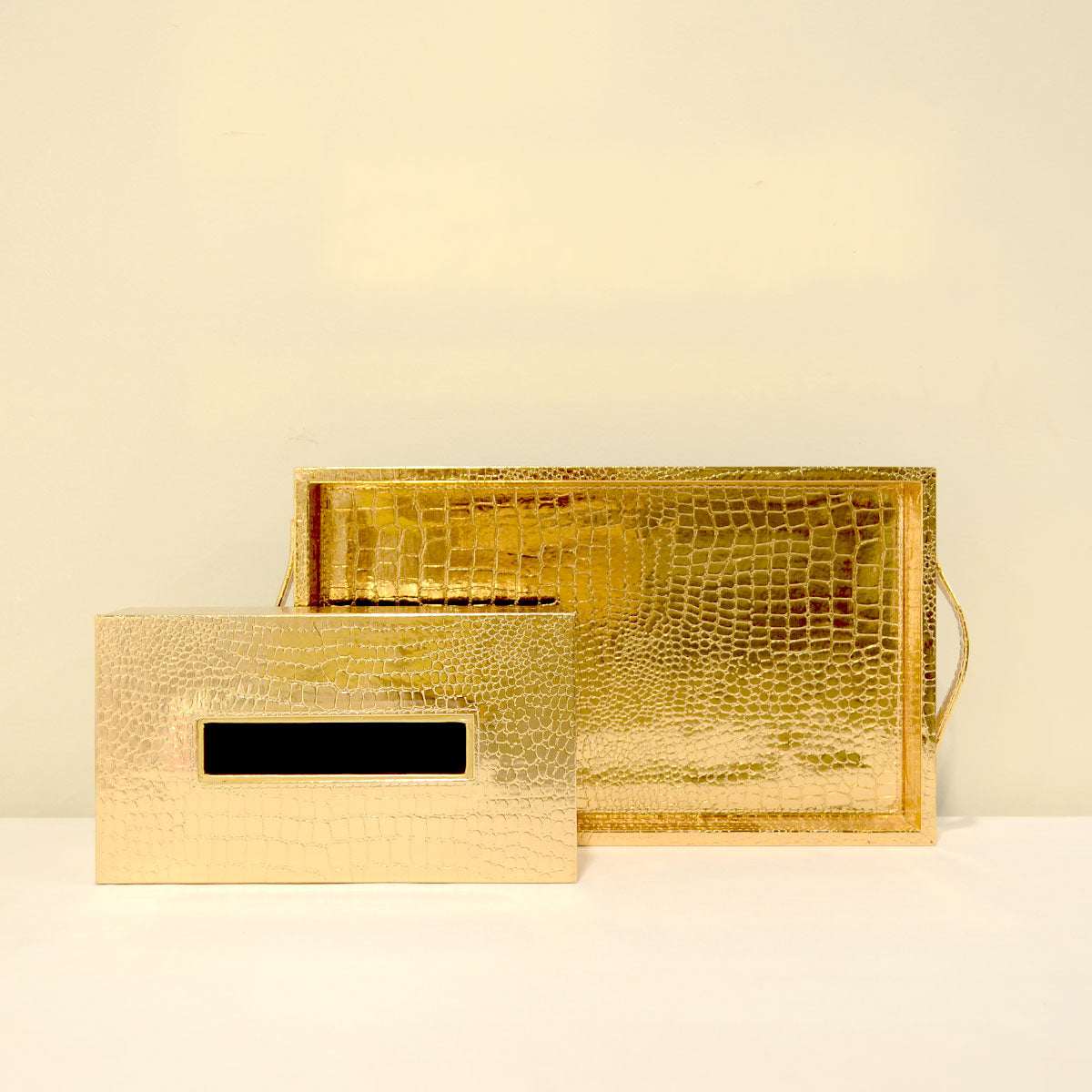 Leather tray with Tissue box Nude Croco
