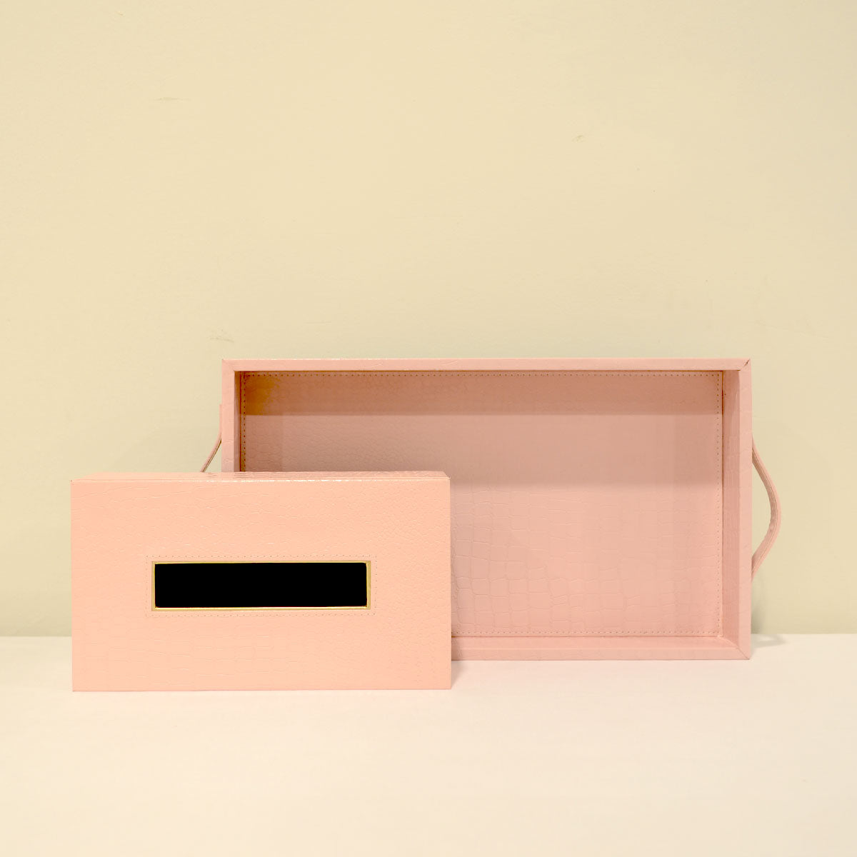 Leather tray with Tissue box Pink