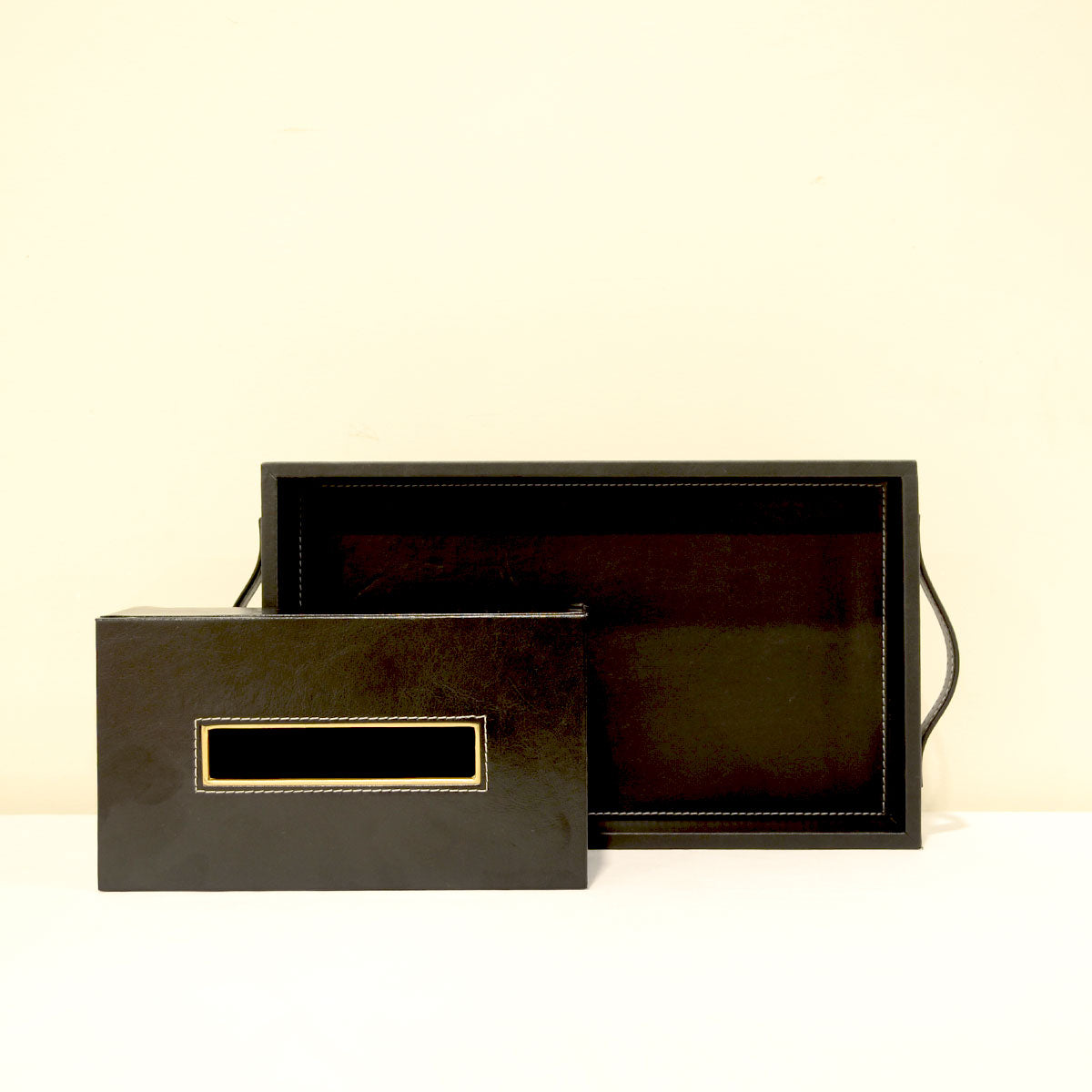 Leather tray with Tissue box Black