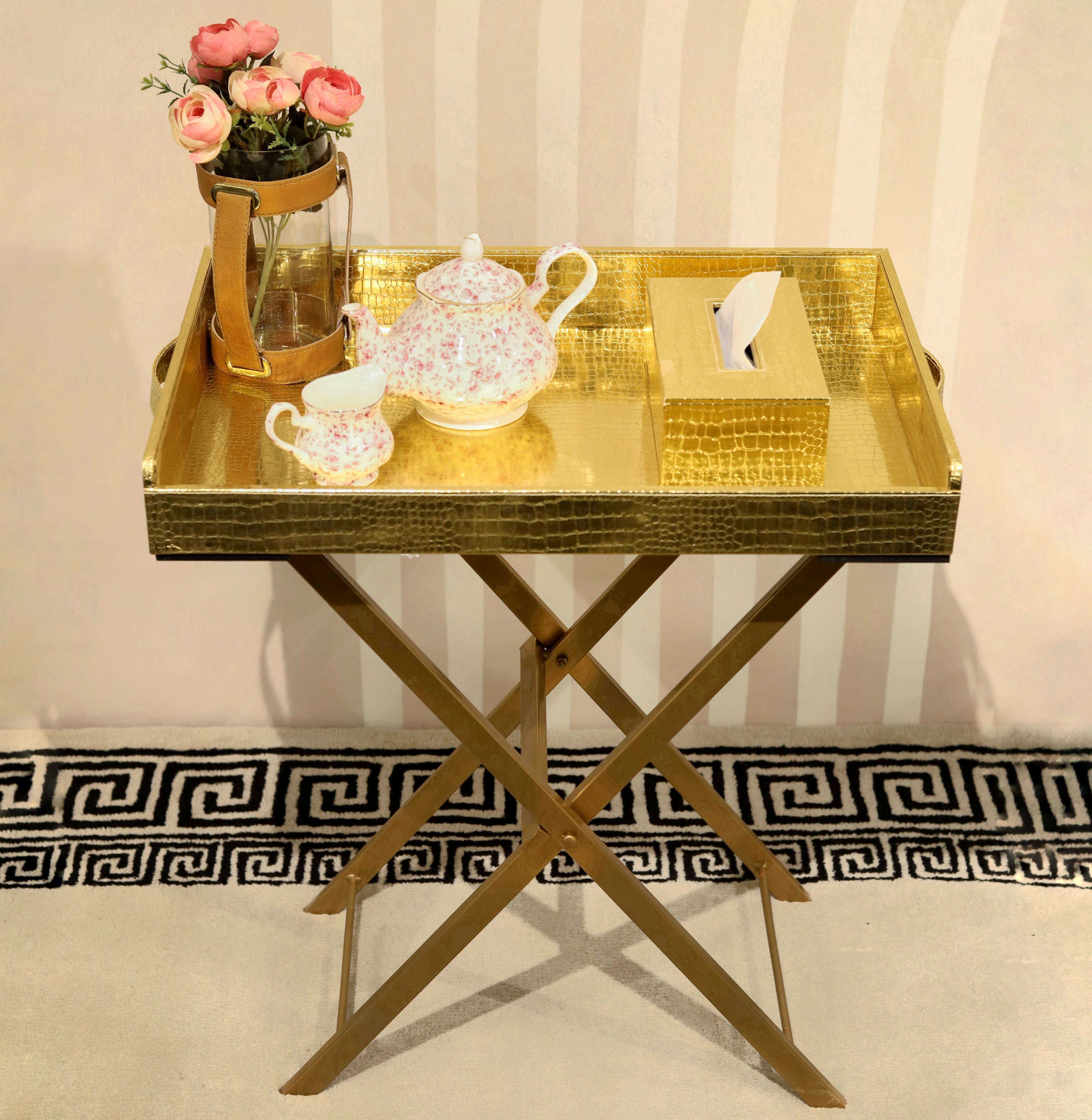  Versatile folding butler tray for indoor or outdoor use.