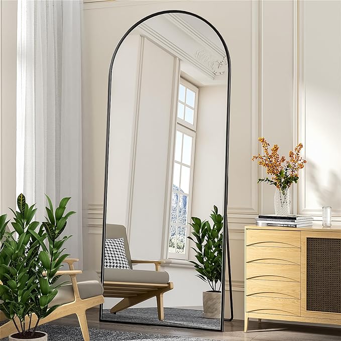 Full-Length Black Metal Frame Glass Dressing Mirror	