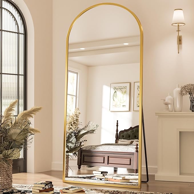 Full-Length Gold Steel Frame Glass Dressing Mirror	