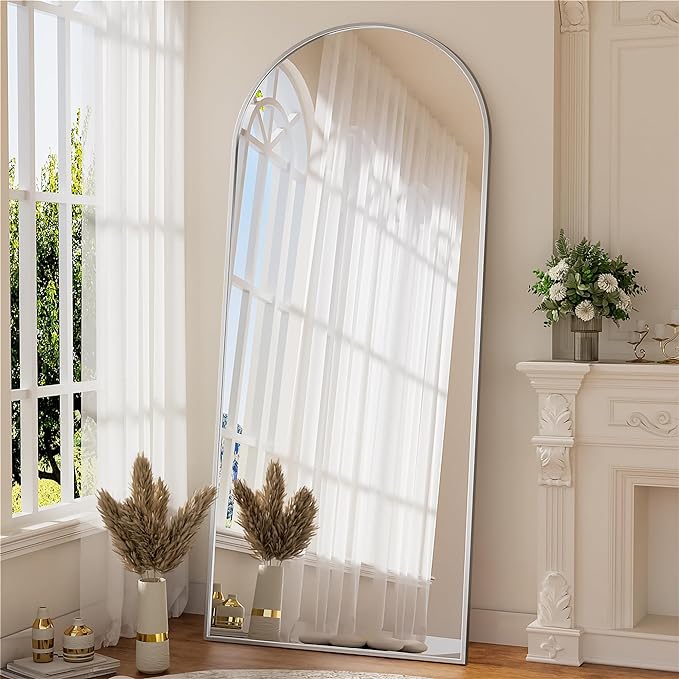 Full-Length White Metal Frame Glass Dressing Mirror	
