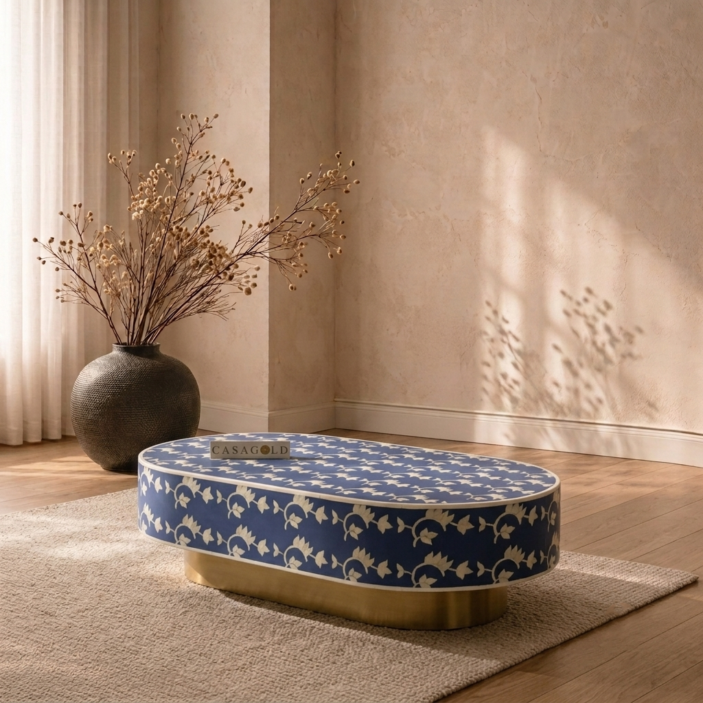 Inlay Jordan Oval Shape Coffee Table - Overlay Floral