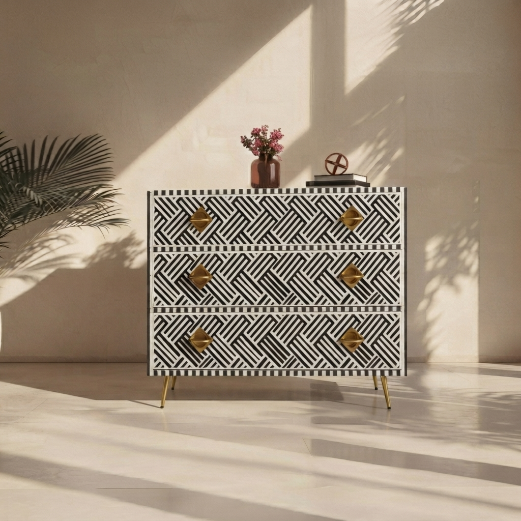 Inlay Chest of Drawers - Chevron