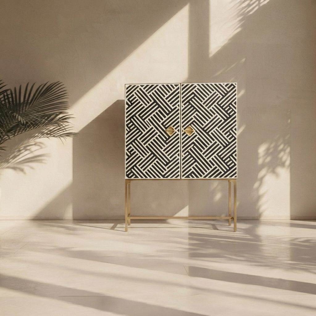 Inlay Storage Bar Cabinet - Chevron