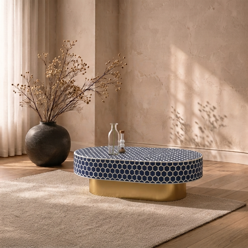 Inlay Jordan Oval Shape Coffee Table- Honeycomb