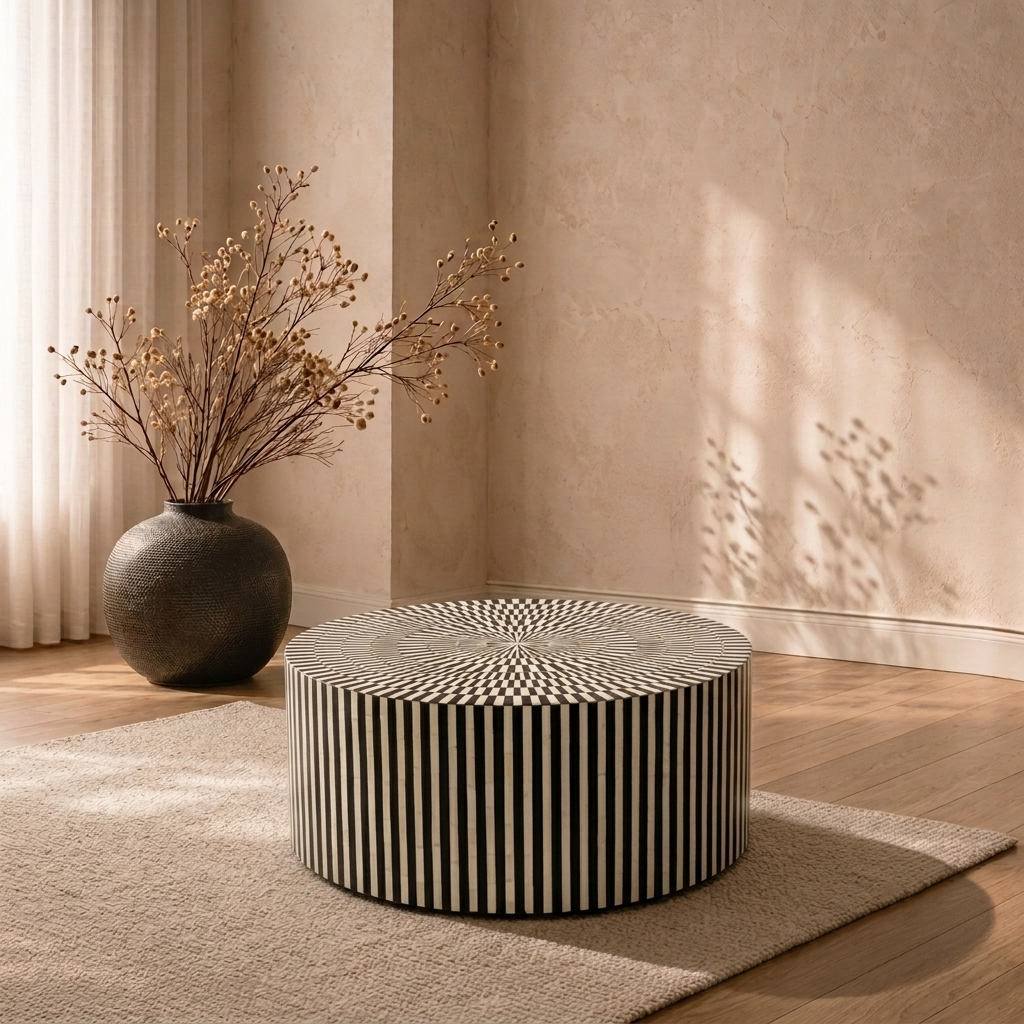 Inlay Round Black Coffee Table- Sunstrike