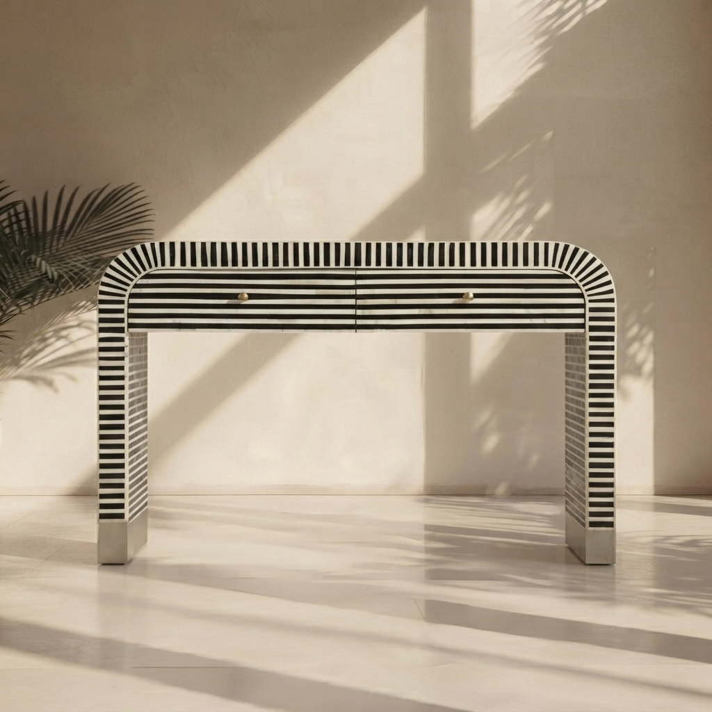 Bone Inlay Optical Design 2 Drawers Console Table - Waterfall