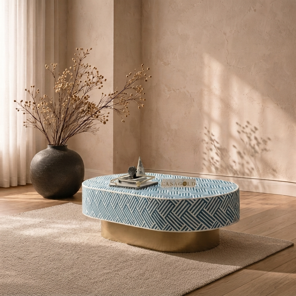 Inlay Jordan Oval Shape Coffee Table - Chevron