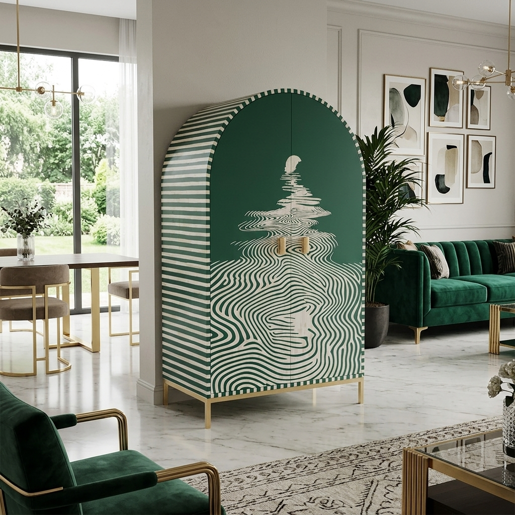 Verdant Wave Bar Cabinet