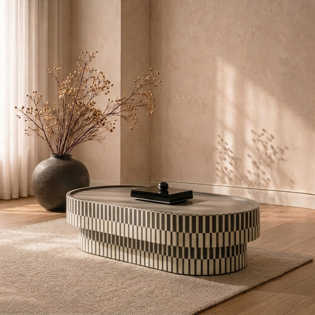 Noir Striped Oval Coffee Table