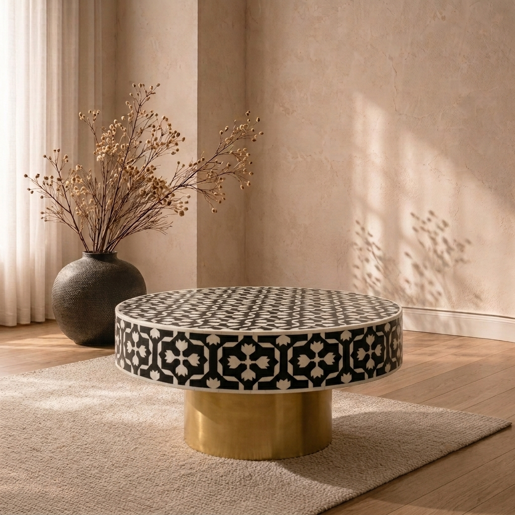 Inlay Round Coffee Table- Floral