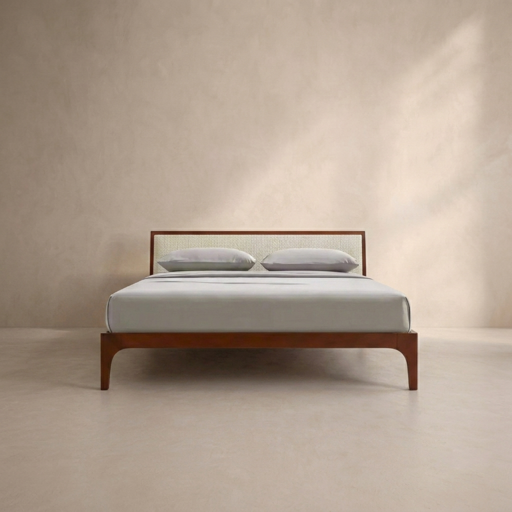 Mid-Century Woven Ivory Bed