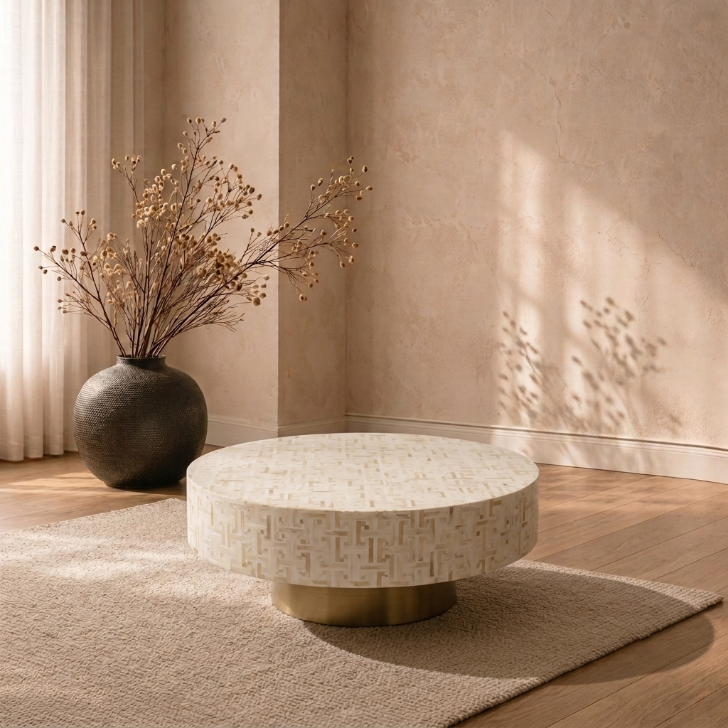 Bone Inlay Round Coffee Table- Axis Flair