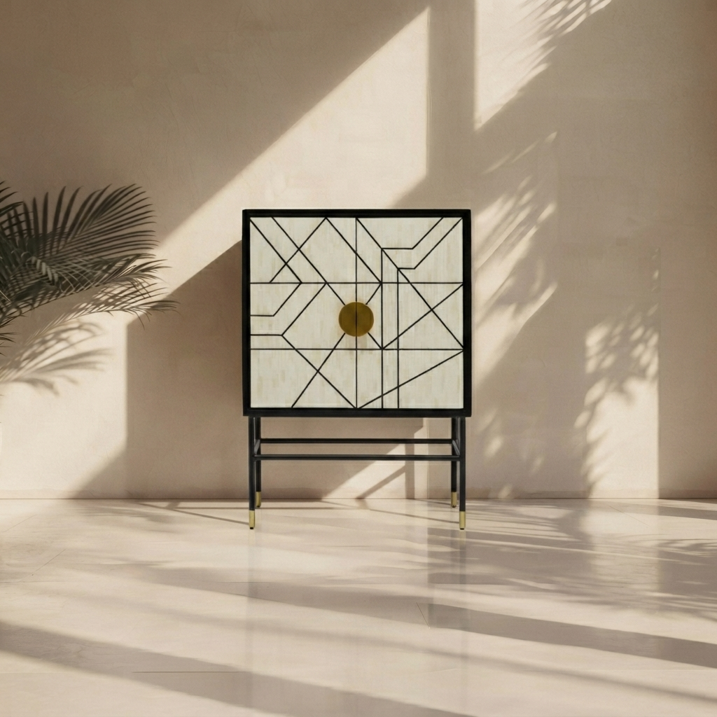 Monarch Geometric Inlay Bar Cabinet