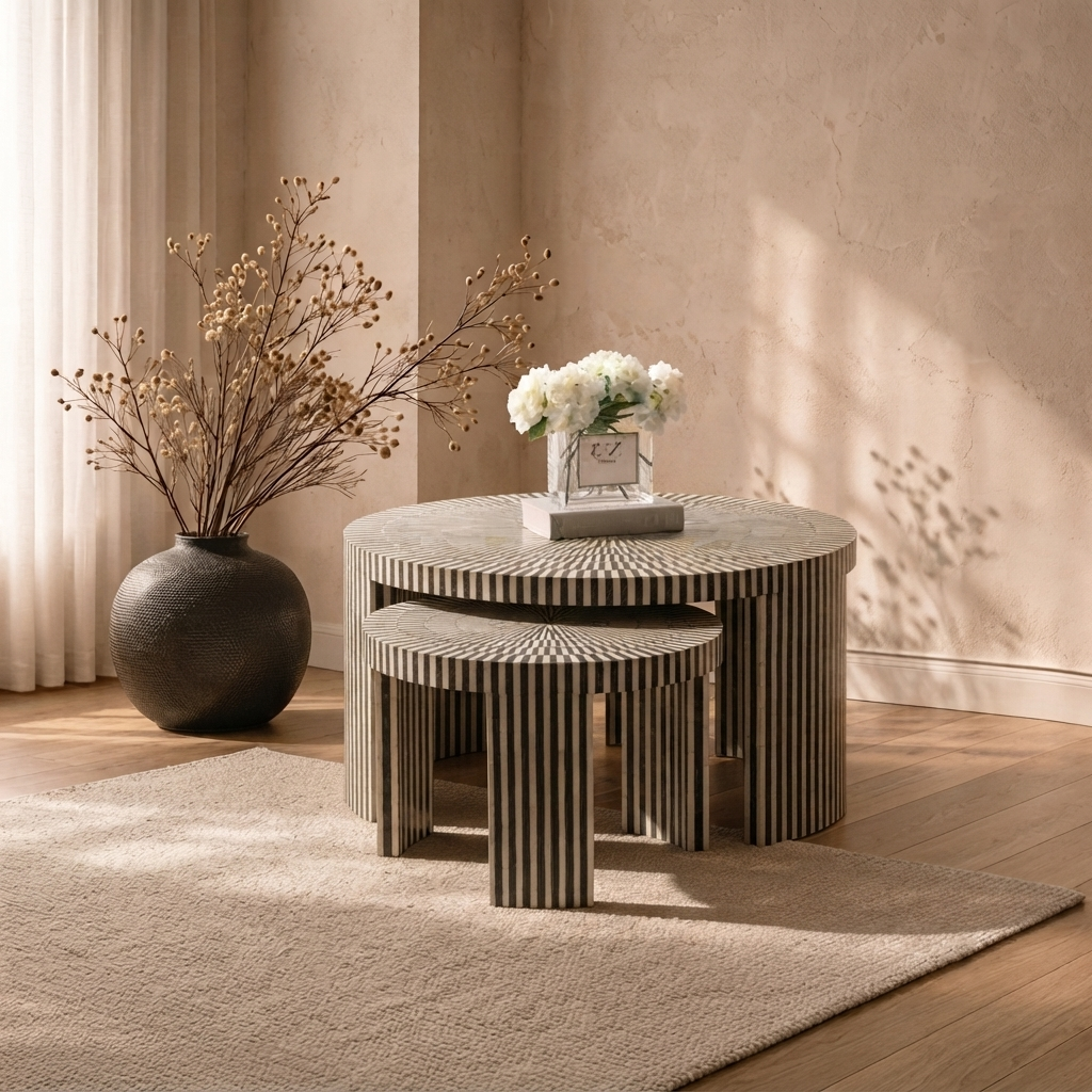 Zenith Nesting Table Duo – Handcrafted Inlay, Elegant & Functional