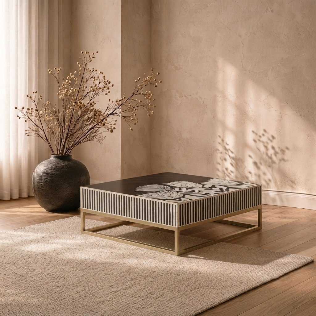 Tulip Bloom Inlay Square Coffee Table