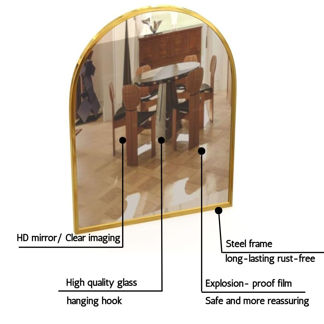 Gold Arch Glass Mirror with Steel Frame