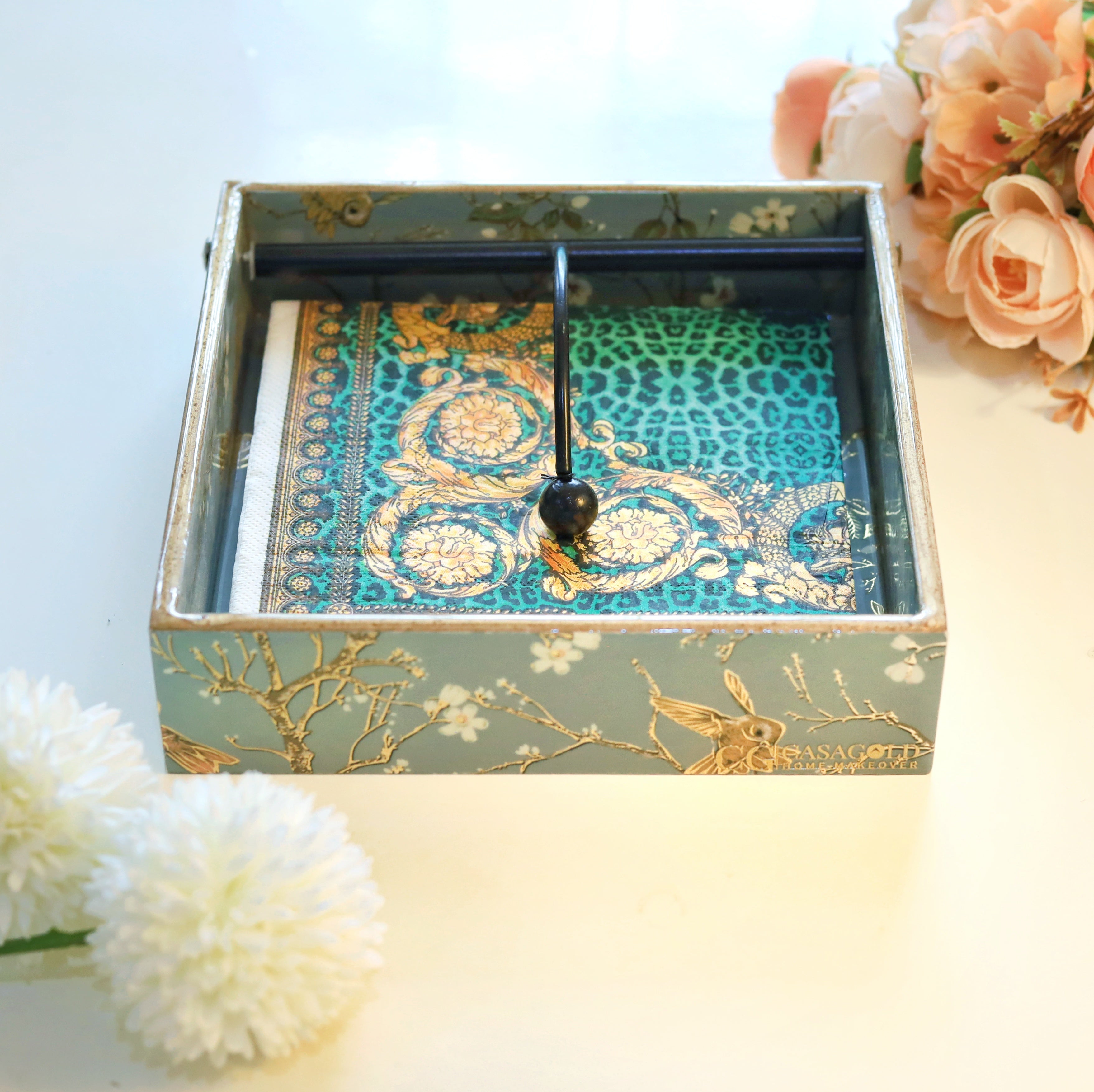 Square Napkin Holder - Grey & Gold